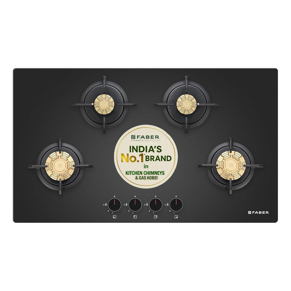 Faber 4 Burner 90Cm HOB |Auto Ignition| HOB PRIME HT904 CRS BR CI AI |Metal Knobs| Cast Iron Pan Support|HOB/Cooktop Hybrid|Black Glass Finish |5 Yrs Warranty On Glass,Valve & 2 Yrs On Burner price under 20000