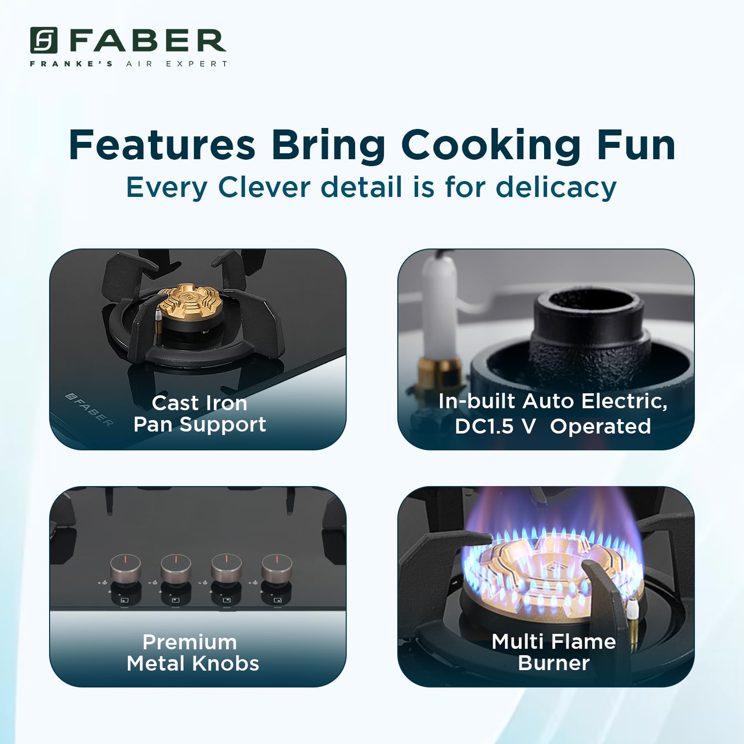 Faber 4 Burner 90Cm HOB |Auto Ignition| HOB PRIME HT904 CRS BR CI AI |Metal Knobs| Cast Iron Pan Support|HOB/Cooktop Hybrid|Black Glass Finish |5 Yrs Warranty On Glass,Valve & 2 Yrs On Burner 