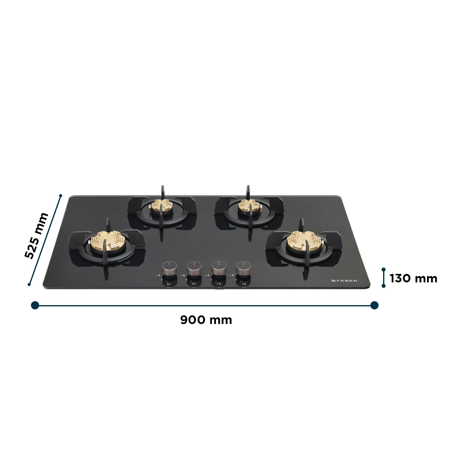 Faber 4 Burner 90Cm HOB |Auto Ignition| HOB PRIME HT904 CRS BR CI AI |Metal Knobs| Cast Iron Pan Support|HOB/Cooktop Hybrid|Black Glass Finish |5 Yrs Warranty On Glass,Valve & 2 Yrs On Burner 