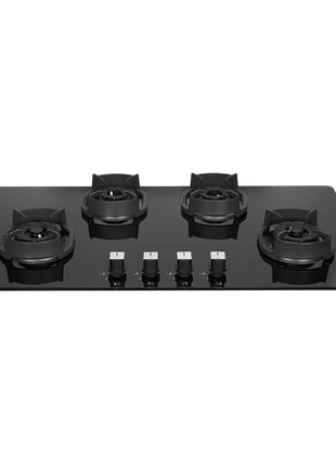 Faber 4 Burner 90cm Eros Hob |Auto-Ignition|Metal Knobs| Cast Iron Pan Support |Hob/Cooktop Hybrid| Black Glass Finish |5 Yrs Warranty on Glass & Valve,2 Yrs on Burner by Faber|Hob Eros IND 904 CI AI 