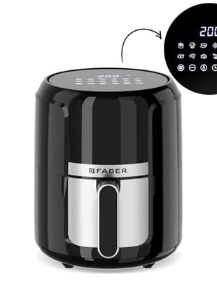 Faber 4L 1350W Digital Air Fryer| Fry, Bake, Roast, Toast, Defrost, Grill & Reheat| 85% Less Oil, 360° Air Cooking| 12-Preset Menu, LED Display, Touch Control, Non-Stick Pan, (Black)| FAF 4.0L AS BK 