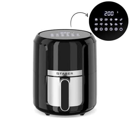 Faber 4L 1350W Digital Air Fryer| Fry, Bake, Roast, Toast, Defrost, Grill & Reheat| 85% Less Oil, 360° Air Cooking| 12-Preset Menu, LED Display, Touch Control, Non-Stick Pan, (Black)| FAF 4.0L AS BK 