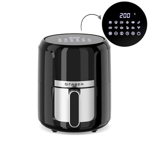 Faber 4L 1350W Digital Air Fryer| Fry, Bake, Roast, Toast, Defrost, Grill & Reheat| 85% Less Oil, 360° Air Cooking| 12-Preset Menu, LED Display, Touch Control, Non-Stick Pan, (Black)| FAF 4.0L AS BK 