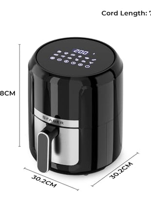 Faber 4L 1350W Digital Air Fryer| Fry, Bake, Roast, Toast, Defrost, Grill & Reheat| 85% Less Oil, 360° Air Cooking| 12-Preset Menu, LED Display, Touch Control, Non-Stick Pan, (Black)| FAF 4.0L AS BK 