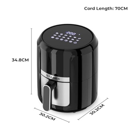 Faber 4L 1350W Digital Air Fryer| Fry, Bake, Roast, Toast, Defrost, Grill & Reheat| 85% Less Oil, 360° Air Cooking| 12-Preset Menu, LED Display, Touch Control, Non-Stick Pan, (Black)| FAF 4.0L AS BK 