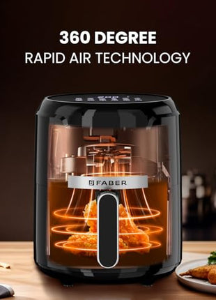 Faber 4L 1350W Digital Air Fryer| Fry, Bake, Roast, Toast, Defrost, Grill & Reheat| 85% Less Oil, 360° Air Cooking| 12-Preset Menu, LED Display, Touch Control, Non-Stick Pan, (Black)| FAF 4.0L AS BK 