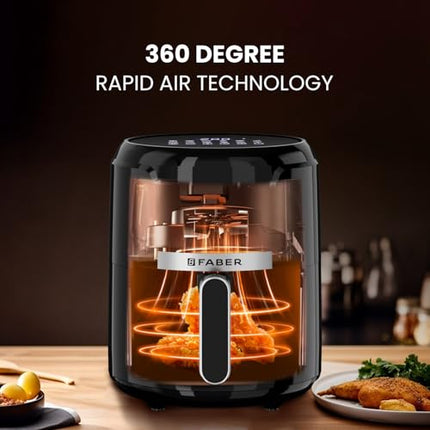 Faber 4L 1350W Digital Air Fryer| Fry, Bake, Roast, Toast, Defrost, Grill & Reheat| 85% Less Oil, 360° Air Cooking| 12-Preset Menu, LED Display, Touch Control, Non-Stick Pan, (Black)| FAF 4.0L AS BK 