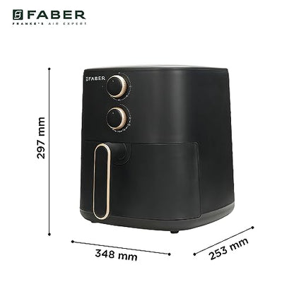 Faber 6 liter 1500W Air Fryer|Fry, Bake, Roast, Toast, Defrost, Grill & Reheat|360° Rapid Air Cooking, 85% Less Oil|Temperature & Time Control, Non-Stick Fryer Pan, Auto-Off | Sleek Design | (Black) 
