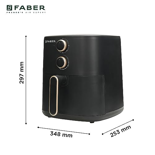 Faber 6 liter 1500W Air Fryer|Fry, Bake, Roast, Toast, Defrost, Grill & Reheat|360° Rapid Air Cooking, 85% Less Oil|Temperature & Time Control, Non-Stick Fryer Pan, Auto-Off | Sleek Design | (Black) 