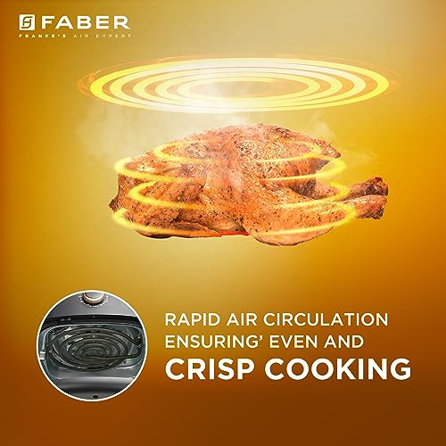 Faber 6 liter 1500W Air Fryer|Fry, Bake, Roast, Toast, Defrost, Grill & Reheat|360° Rapid Air Cooking, 85% Less Oil|Temperature & Time Control, Non-Stick Fryer Pan, Auto-Off | Sleek Design | (Black) 