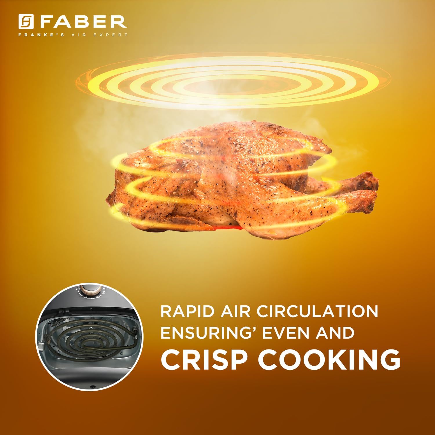 Faber 6 liter 1500W Air Fryer|Fry, Bake, Roast, Toast, Defrost, Grill & Reheat|360° Rapid Air Cooking, 85% Less Oil|Temperature & Time Control, Non-Stick Fryer Pan, Auto-Off | Sleek Design | (Black) 
