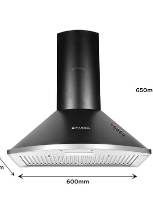 Faber 60 cm 1000 m³/HR Pyramid Kitchen Chimney || 12 year warranty on Motor|| Motor- 240 Watt (HOOD CLASS PRO PB BK LTW 60, Baffle Filters,Black) 