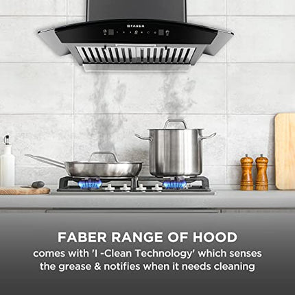 Faber 60cm 1500 m³/hr Autoclean Kitchen Chimney|Autoclean Alarm|Mood Light|12Yr Warranty on Motor 2Yr Comprehensive by Faber|Baffle Filter|Touch & Gesture|Hood Primus Plus Energy in HCSC BK 60,Black 