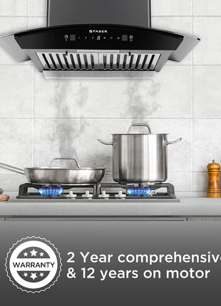 Faber 60cm 1500 m³/hr Autoclean Kitchen Chimney|Autoclean Alarm|Mood Light|12Yr Warranty on Motor 2Yr Comprehensive by Faber|Baffle Filter|Touch & Gesture|Hood Primus Plus Energy in HCSC BK 60,Black 