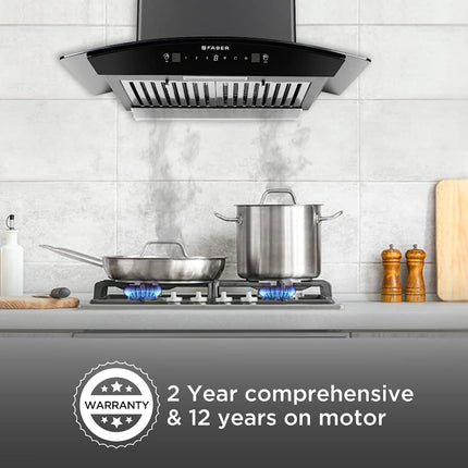 Faber 60cm 1500 m³/hr Autoclean Kitchen Chimney|Autoclean Alarm|Mood Light|12Yr Warranty on Motor 2Yr Comprehensive by Faber|Baffle Filter|Touch & Gesture|Hood Primus Plus Energy in HCSC BK 60,Black 