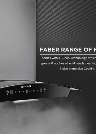 Faber 60cm 1500 m³/hr Autoclean Kitchen Chimney|Autoclean Alarm|Mood Light|12Yr Warranty on Motor 2Yr Comprehensive by Faber|Baffle Filter|Touch & Gesture|Hood Primus Plus Energy in HCSC BK 60,Black 