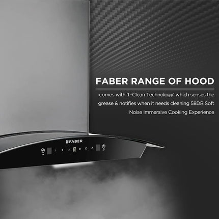 Faber 60cm 1500 m³/hr Autoclean Kitchen Chimney|Autoclean Alarm|Mood Light|12Yr Warranty on Motor 2Yr Comprehensive by Faber|Baffle Filter|Touch & Gesture|Hood Primus Plus Energy in HCSC BK 60,Black 