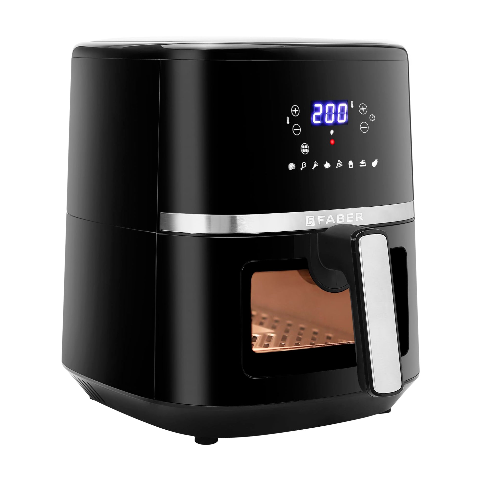Faber 6L 1500W Digital Air Fryer | Fry, Bake, Roast, Toast, Defrost, Grill & Reheat | 85% Less Oil, 360° Air Cooking | 8-Preset Menu, LED Display & Touch Control, Non-Stick Pan, View Window | (Black) 