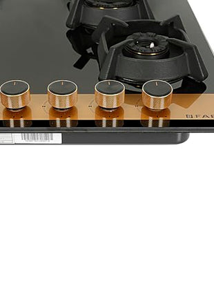 Faber 70cm 4Burner Gas Hob | Flame Failure Device | Cast Iron Pan Support | Metal Knobs | Dual Flame Burner | 8mm Toughened Black Glass | Versatile Hob/Cooktop | Hob Utopia Pro HT 704 BR CI 