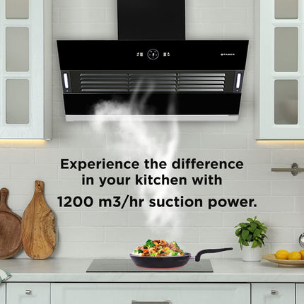 Faber 90 cm 1200 m3/hr Slant, Filterless Auto Clean Chimney, 12Yr Warranty on Motor(2Yr Comprehensive)|| Italian Design (HOOD VERTIGO FL SC AC BK 90, Touch & Gesture Control, Black) 