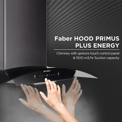 Faber 90 cm 1500 m³/hr Autoclean Kitchen Chimney, 12Yr Warranty on Motor(2Yr Comprehensive), HOOD PRIMUS PLUS ENERGY IN HCSC BK 90,Touch & Gesture Control,Black) 