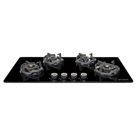 Faber 90Cm 4 Burner HOB|Auto Ignition|Built-In Or Hobtop|Flame Failure Device|Cast Iron Pan Support|Glass Matt Finish|Metal Knobs|Warranty 5 Years On Glass & Valves|HOB EXPERIA HT904 ALU AI FFD,Black 