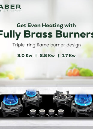 Faber 90Cm 4 Burner HOB|Auto Ignition|Built-In Or Hobtop|Flame Failure Device|Cast Iron Pan Support|Glass Matt Finish|Metal Knobs|Warranty 5 Years On Glass & Valves|HOB EXPERIA HT904 ALU AI FFD,Black 