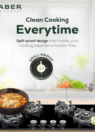 Faber 90Cm 4 Burner HOB|Auto Ignition|Built-In Or Hobtop|Flame Failure Device|Cast Iron Pan Support|Glass Matt Finish|Metal Knobs|Warranty 5 Years On Glass & Valves|HOB EXPERIA HT904 ALU AI FFD,Black 