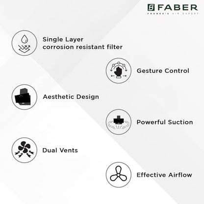 Faber 90cm 1200 m³/hr Vertical Wall Mounted Chimney|Filterless|Two Way Suction|Auto Clean|8 Yrs on Motor & 2 Yrs Comprehensive Warranty by Faber|Touch & Gesture Control|Hood Mojito IN HC SC FL BK 90 