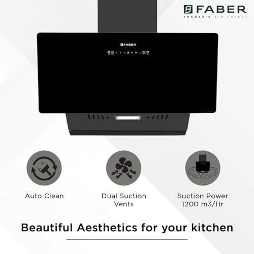 Faber 90cm 1200 m³/hr Vertical Wall Mounted Chimney|Filterless|Two Way Suction|Auto Clean|8 Yrs on Motor & 2 Yrs Comprehensive Warranty by Faber|Touch & Gesture Control|Hood Mojito IN HC SC FL BK 90 