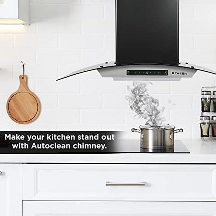 Faber 90cm 1200 m3/hr, Autoclean Chimney, Filterless, 8Yr on Motor, 2Yr Comprehensive Warranty, Hood Venice in HC SC FL LG 90, Touch & Gesture Control, Light Grey), Free 1 Year Extended warranty 