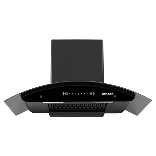 Faber 90cm 1400 m³/hr Autoclean Kitchen Chimney|Broad Body|Curved Glass|Filterless |Touch & Gesture Control|Black Finish|12Yr Warranty on Motor 2Yr Comprehensive by Faber|HOOD TITANIUM IN HC SC FL 90 