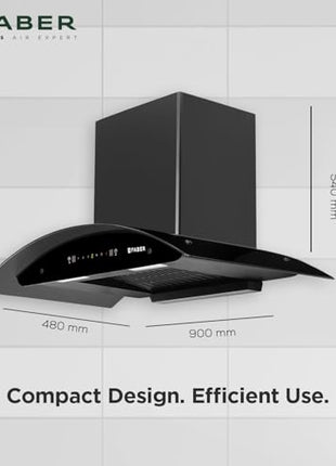 Faber 90cm 1400 m³/hr Autoclean Kitchen Chimney|Broad Body|Curved Glass|Filterless |Touch & Gesture Control|Black Finish|12Yr Warranty on Motor 2Yr Comprehensive by Faber|HOOD TITANIUM IN HC SC FL 90 