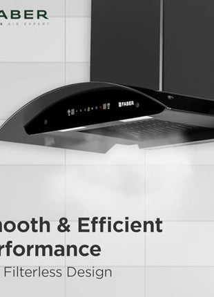 Faber 90cm 1400 m³/hr Autoclean Kitchen Chimney|Broad Body|Curved Glass|Filterless |Touch & Gesture Control|Black Finish|12Yr Warranty on Motor 2Yr Comprehensive by Faber|HOOD TITANIUM IN HC SC FL 90 