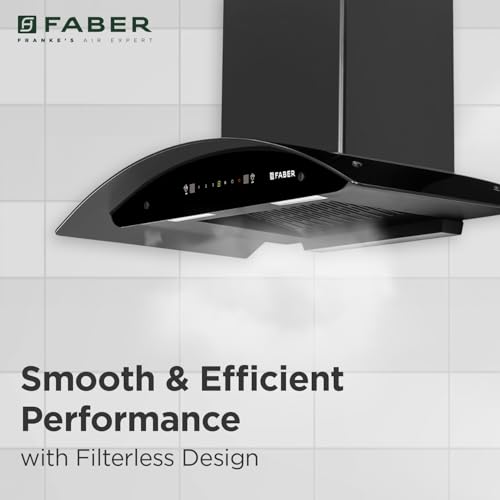 Faber 90cm 1400 m³/hr Autoclean Kitchen Chimney|Broad Body|Curved Glass|Filterless |Touch & Gesture Control|Black Finish|12Yr Warranty on Motor 2Yr Comprehensive by Faber|HOOD TITANIUM IN HC SC FL 90 