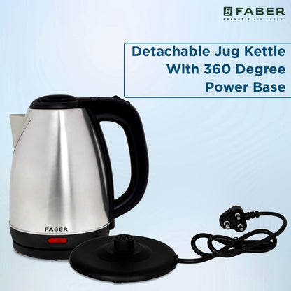 Faber Electric Kettle with Stainless Steel Body, FK 1.8 litres boiler for Water, SS, (FK 1.8L SS) 
