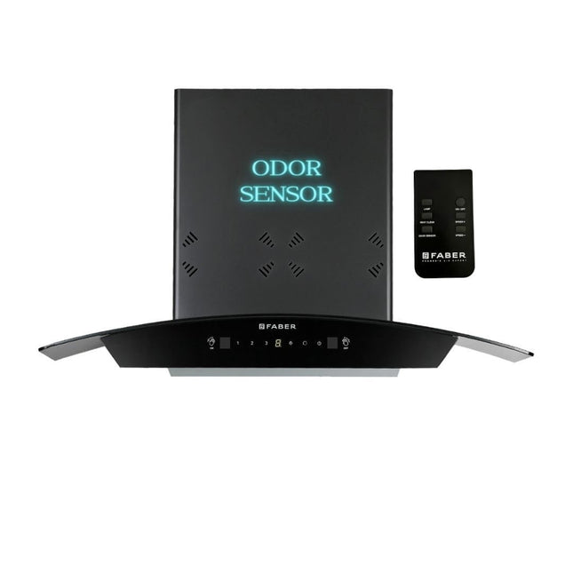 Faber Fully Automatic Autoclean Smart Chimney with Odour Sensor 75cm|Remote Control|1350 m3/hr Filterless|12 Yrs Warranty on Motor|Hood Stella 3D IN HC SC FL BK 75 