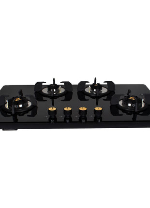 Faber Hob/Hobtop 4 Brass Burner Auto Ignition Glass Top Gas Stove(Maxus HT904 CRS BR CI AI) Black 