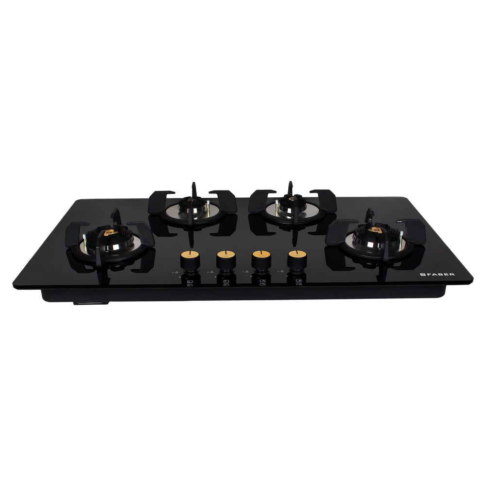 Faber Hob/Hobtop 4 Brass Burner Auto Ignition Glass Top Gas Stove(Maxus HT904 CRS BR CI AI) Black price under 30000