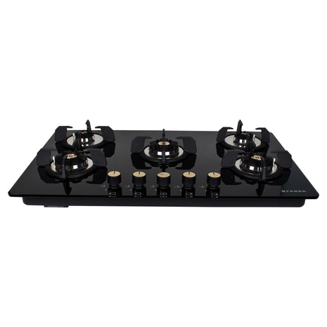 Faber Hob/Hobtop 5 Brass Burner Auto Electric Ignition Glass Top (Maxus HT905 CRS BR CI AI) Black 