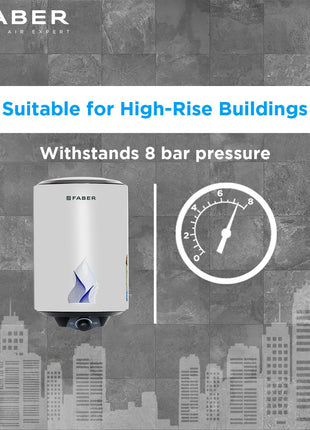 Faber Jazz 25L Storage wall Water Heater | Heating Indicator | Free Installation | 8 Bar Pressure, Temperature Control, MFV Valve, Auto Cut-Off, PUF Technology | 2000W, 5 Star | FWG JAZZ 25 V (White) 