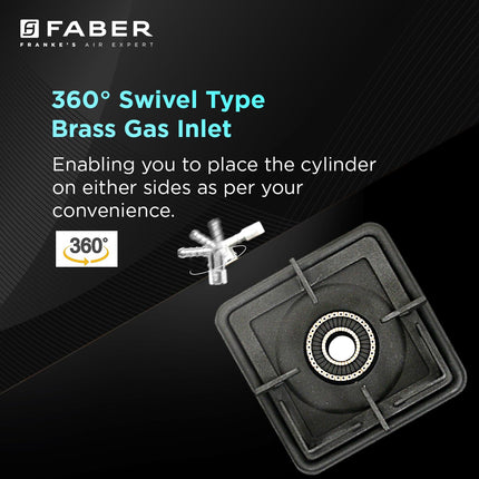 Faber Stylish 4 Brass Burners 69cm Sleek Cooktop |Manual Ignition|MS Powder Coated Pan Support|Black Glass Finish|5 Yrs Warranty Glass & Burners|2 Yrs Comprehensive & Valve| Cooktop Prince Plus 4BB BK 