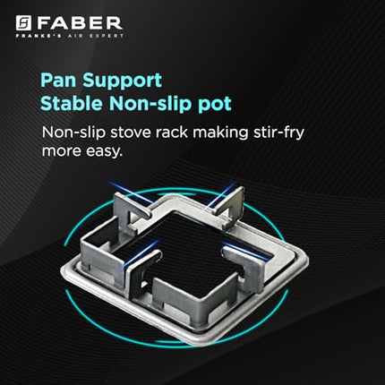 Faber Stylish 4 Brass Burners 69cm Sleek Cooktop |Manual Ignition|MS Powder Coated Pan Support|Black Glass Finish|5 Yrs Warranty Glass & Burners|2 Yrs Comprehensive & Valve| Cooktop Prince Plus 4BB BK 