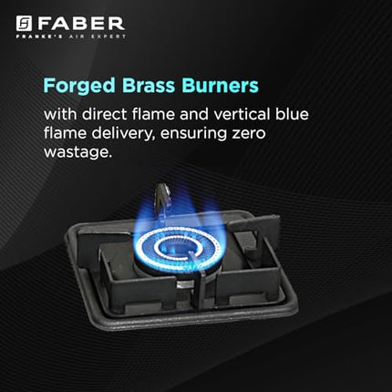 Faber Stylish 4 Brass Burners 69cm Sleek Cooktop |Manual Ignition|MS Powder Coated Pan Support|Black Glass Finish|5 Yrs Warranty Glass & Burners|2 Yrs Comprehensive & Valve| Cooktop Prince Plus 4BB BK 