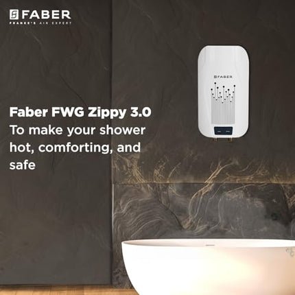Faber Zippy Instant Geyser 3 Litre| 3000W Powerful Heating | Superior Energy Efficiency | Suitable for Kitchen & Bathroom | 5Yr Tank, 3Yr Heating Element 2 Yr Product Warranty by Faber| FWG Zippy 3.0 