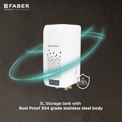 Faber Zippy Instant Geyser 3 Litre| 3000W Powerful Heating | Superior Energy Efficiency | Suitable for Kitchen & Bathroom | 5Yr Tank, 3Yr Heating Element 2 Yr Product Warranty by Faber| FWG Zippy 3.0 