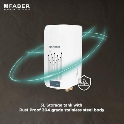 Faber Zippy Instant Geyser 3 Litre| 3000W Powerful Heating | Superior Energy Efficiency | Suitable for Kitchen & Bathroom | 5Yr Tank, 3Yr Heating Element 2 Yr Product Warranty by Faber| FWG Zippy 3.0 