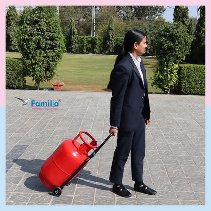 Familia- Steel Heavy Duty LPG Gas Cylinder Trolley with Wheels & Hooks - Easy Grip for Effortless Pickup Carry and Transfer - Robust and Durable Construction (Black) 