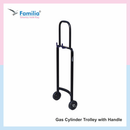 Familia- Steel Heavy Duty LPG Gas Cylinder Trolley with Wheels & Hooks - Easy Grip for Effortless Pickup Carry and Transfer - Robust and Durable Construction (Black) 