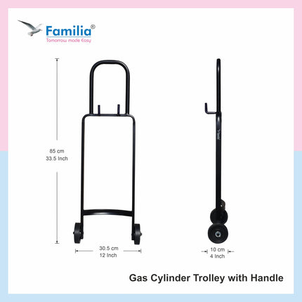 Familia- Steel Heavy Duty LPG Gas Cylinder Trolley with Wheels & Hooks - Easy Grip for Effortless Pickup Carry and Transfer - Robust and Durable Construction (Black) 